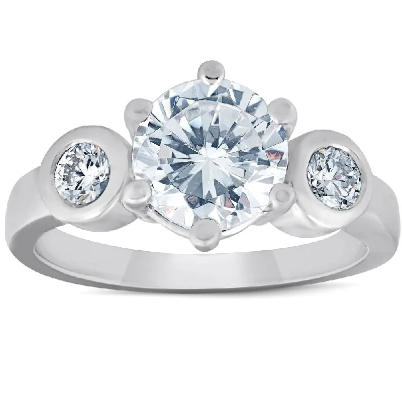 Orbit swirl ring-4ct F VS1 Round Briliant Cut Solitaire 3-Stone Ring Set 14K White Gold