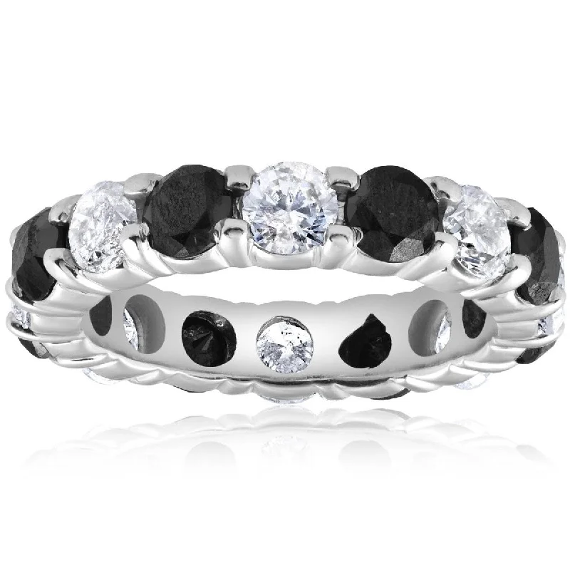 Celtic twist ring-5ct Black & White Diamond Eternity Ring 14K White Gold