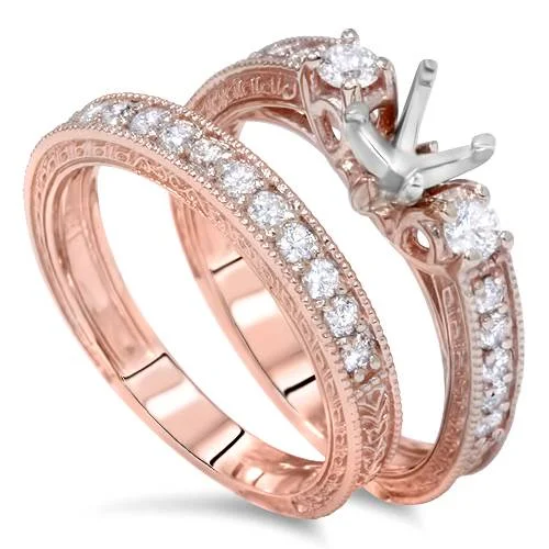 Pegged design ring-7/8ct Vintage Engagement Ring Mount Set 14K Rose Gold