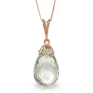 Tidal ripple necklace-7 Carat 14K Solid Rose Gold Necklace Briolette Green Amethyst