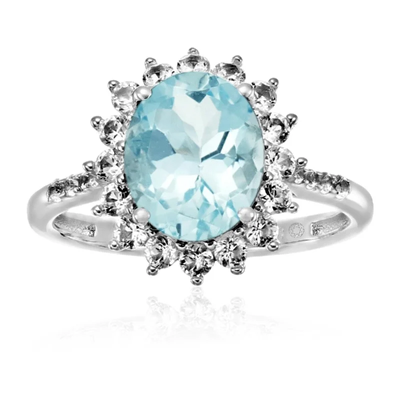 Folk artisan ring-925 Sterling Silver Aquamarine and Created White Sapphire Ring