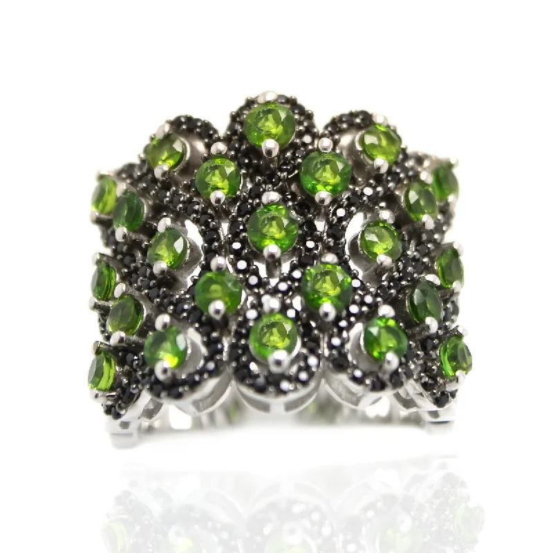 Helix coil ring-925 Sterling Silver Black Spinel and Chrome Diopside Gemstone Ring