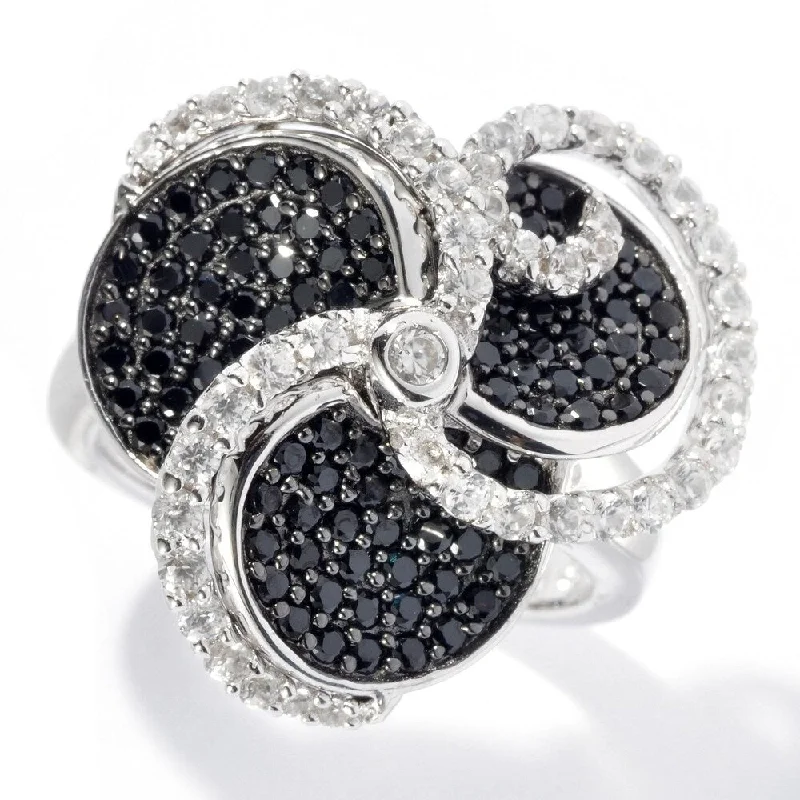 Spotted finish ring-925 Sterling Silver Black Spinel and White Cz Ring