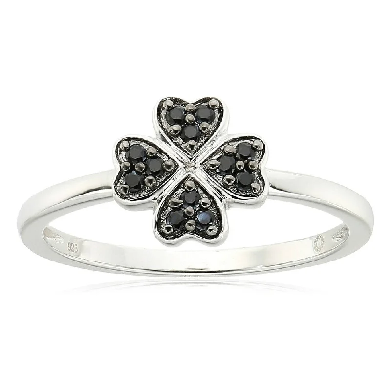 Edwardian bend ring-925 Sterling Silver Black Spinel Flower Ring