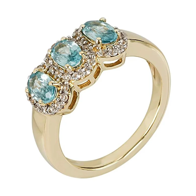 Textured ridge ring-925 Sterling Silver Blue Zircon 3-Stone Ring