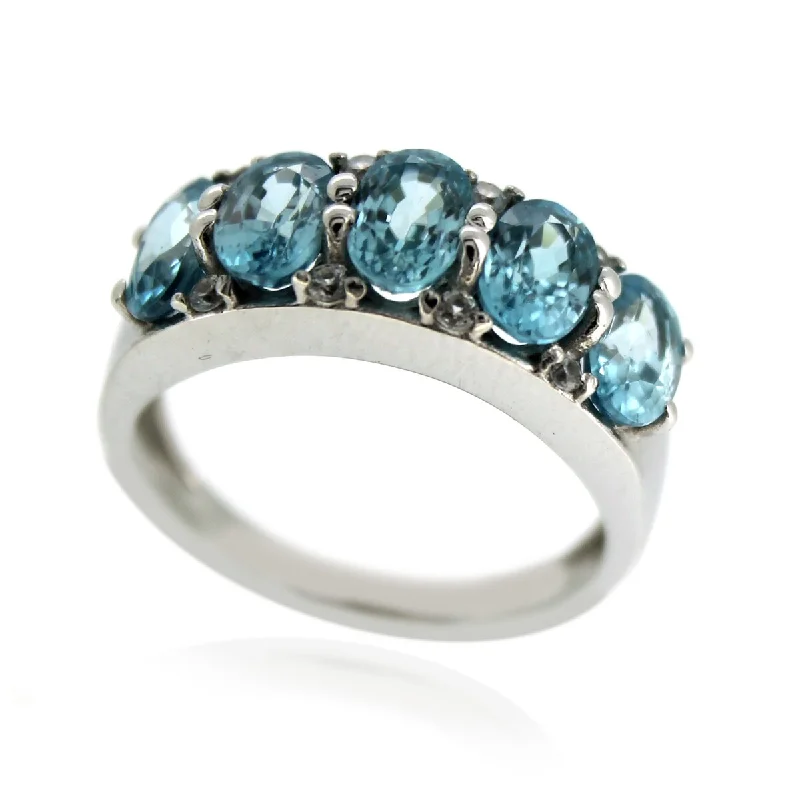 Subtle twist ring-925 Sterling Silver Blue Zircon 5-Stone Ring