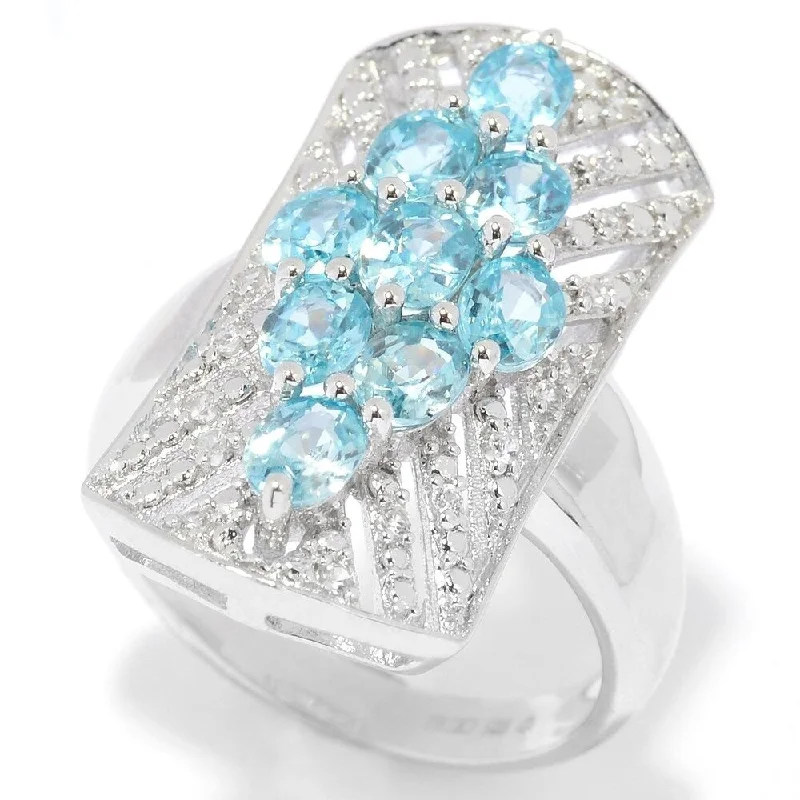 Summit ridge ring-925 Sterling Silver Blue Zircon and White Natural Zircon Ring