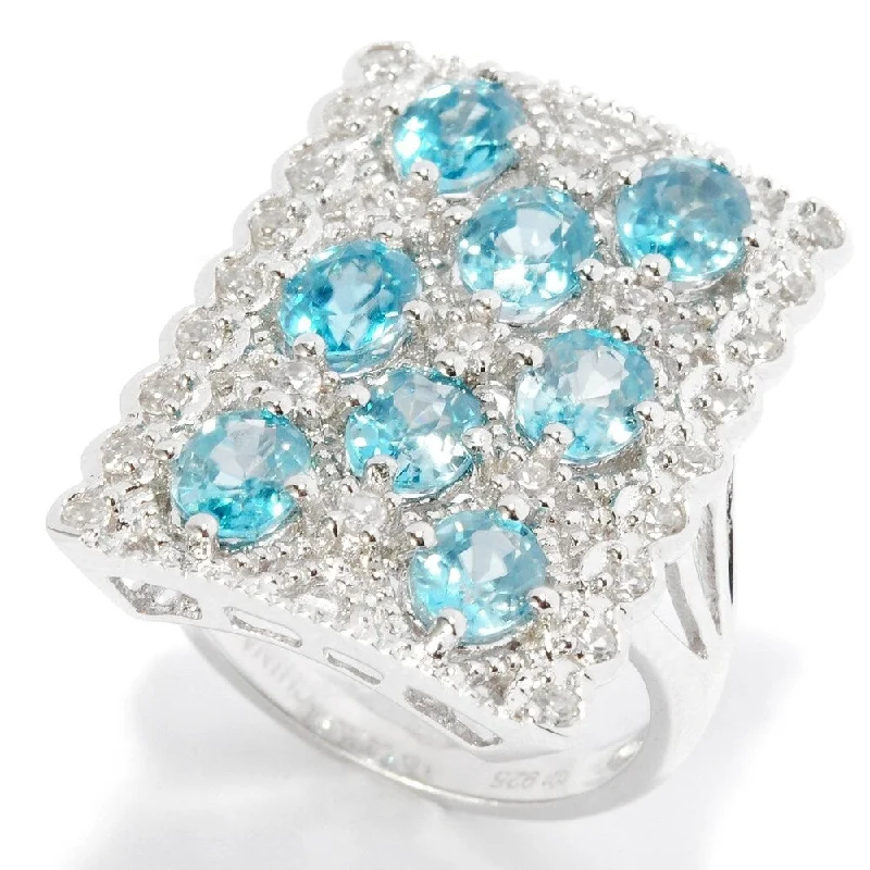 Summit ridge ring-925 Sterling Silver Blue Zircon and White Natural Zircon Ring