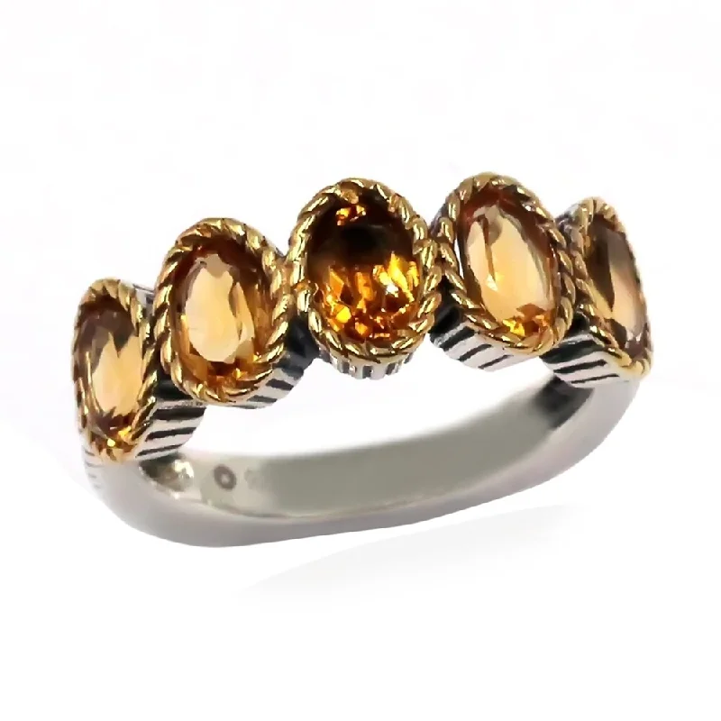 Sweeping edge ring-925 Sterling Silver Citrine 5-Stone Ring