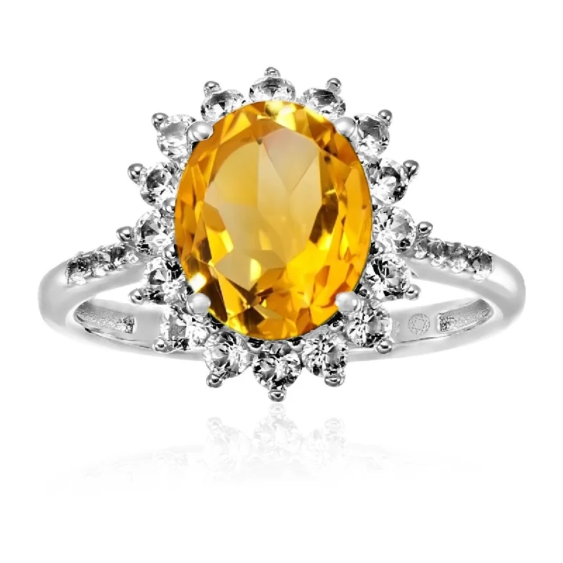 Twin stone ring-925 Sterling Silver Citrine and Created White Sapphire Ring