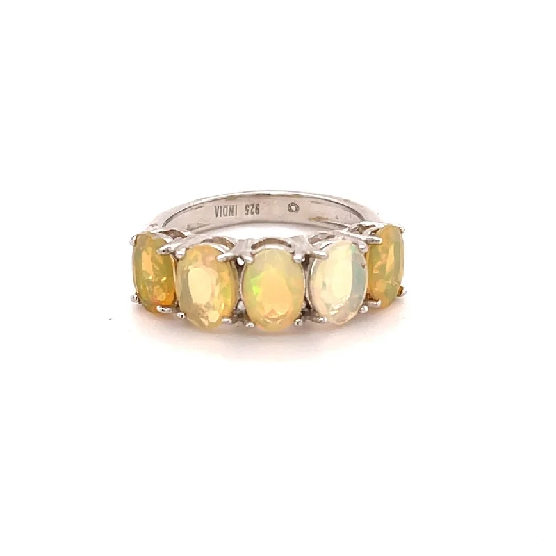 Iron cast ring-925 Sterling Silver Ethiopian Opal 5-Stone Ring