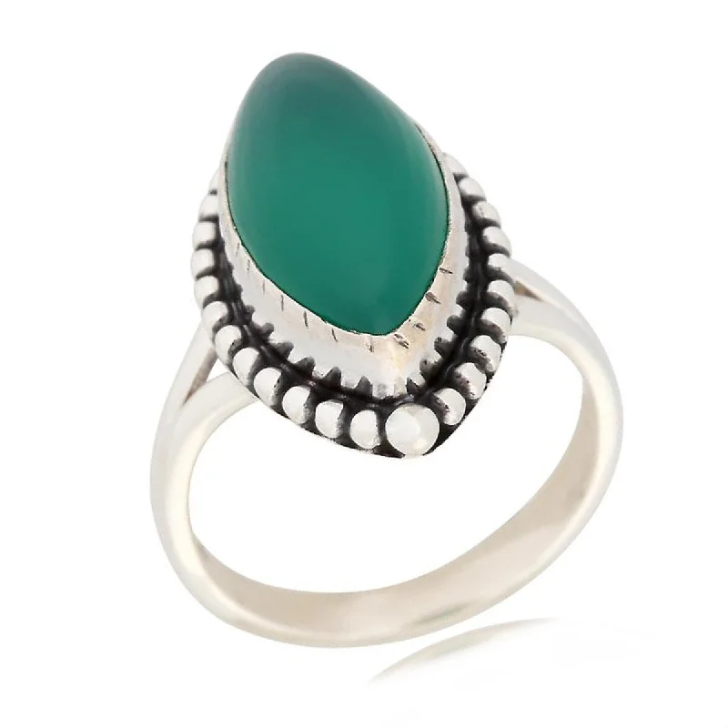 Pocked edge ring-925 Sterling Silver Green Onyx Solitaire Ring