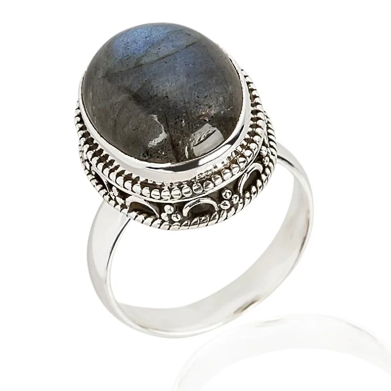 Textured ridge ring-925 Sterling Silver Labradorite Solitaire Ring