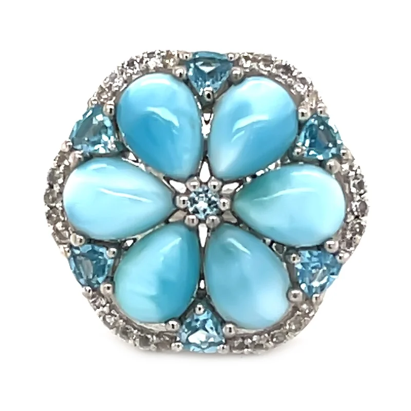 Layered stack ring-925 Sterling Silver Larimar Ring