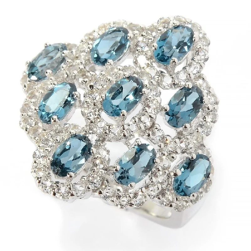 Layered stack ring-925 Sterling Silver London Blue Topaz and White Topaz Ring