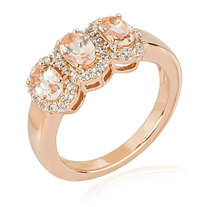 Scythian gold ring-925 Sterling Silver Morganite And White Natural Zircon 3-Stone Ring