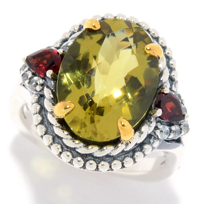 Prairie stalk ring-925 Sterling Silver Ouro Verde,Red Garnet,White Natural Zircon Ring