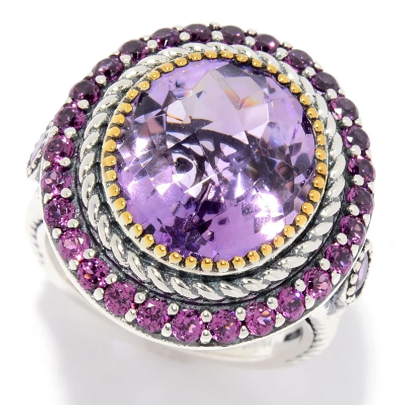 Crimped rim ring-925 Sterling Silver Pink Amethyst and Rhodolite Garnet Ring