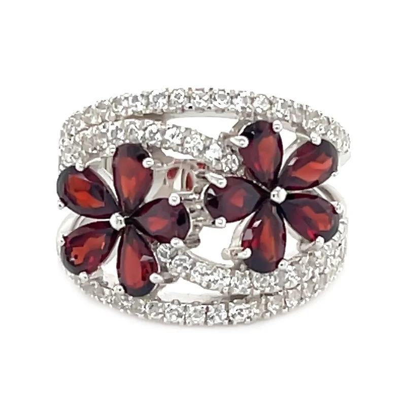 Sweeping edge ring-925 Sterling Silver Red Garnet Ring