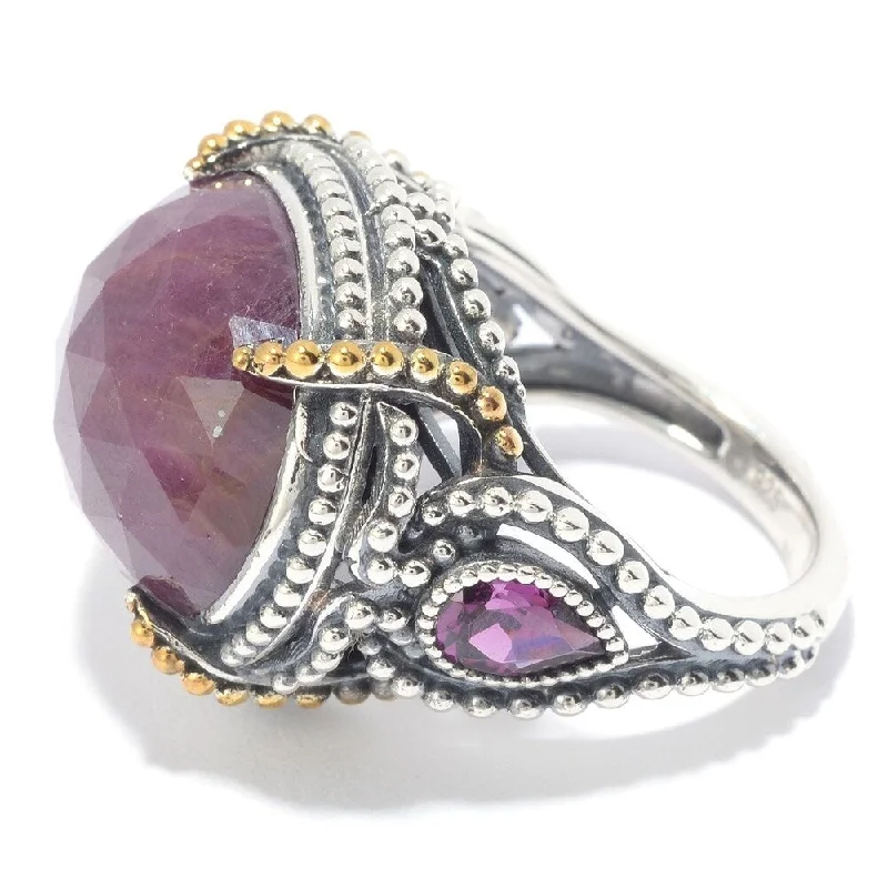 Tin toned ring-925 Sterling Silver Rhodolite Garnet and Indian Ruby Ring