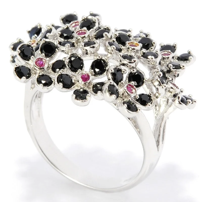 Leaf braid ring-925 Sterling Silver Ruby, Black Spinel Ring