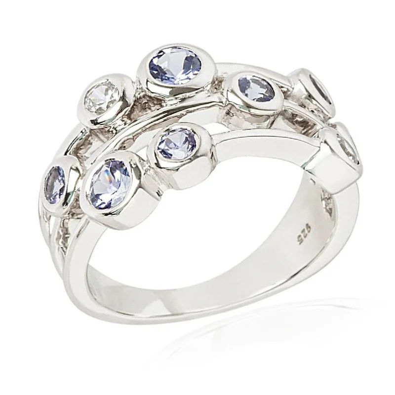 Helix coil ring-925 Sterling Silver Tanzanite And White Natural Zircon Cluster Ring