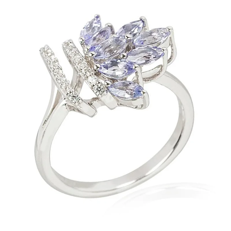 Subtle twist ring-925 Sterling Silver Tanzanite And White Natural Zircon Cluster Ring