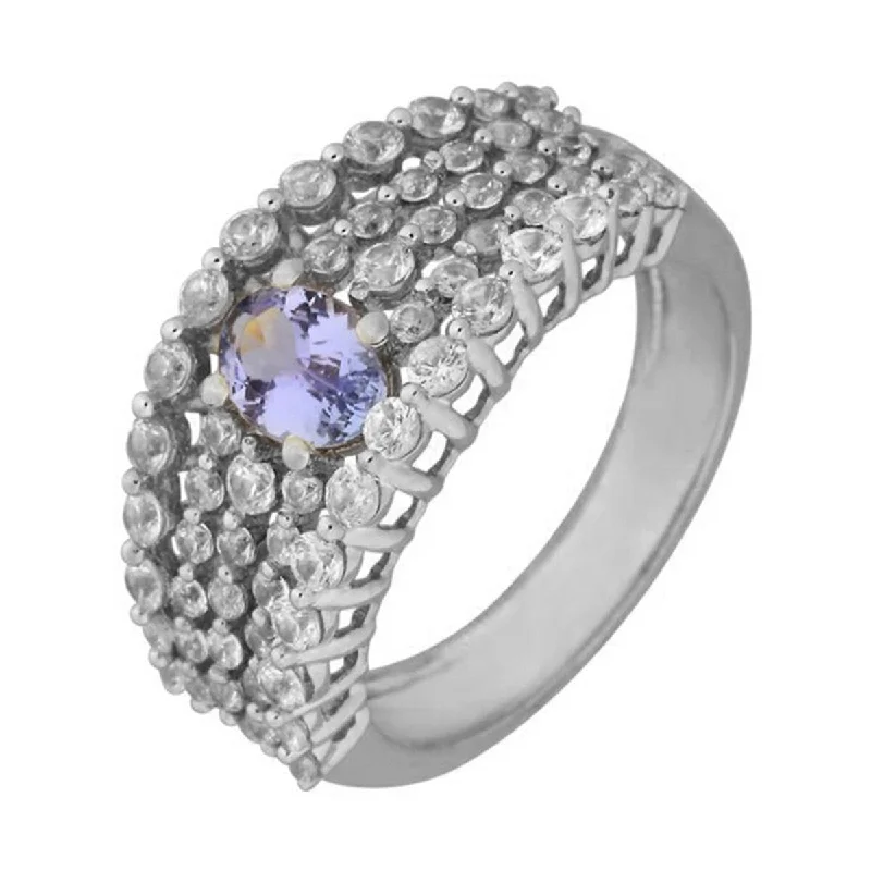 Check band ring-925 Sterling Silver Tanzanite and White Natural Zircon Ring