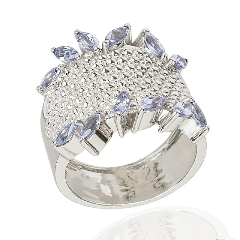 Leaf braid ring-925 Sterling Silver Tanzanite Cluster Ring