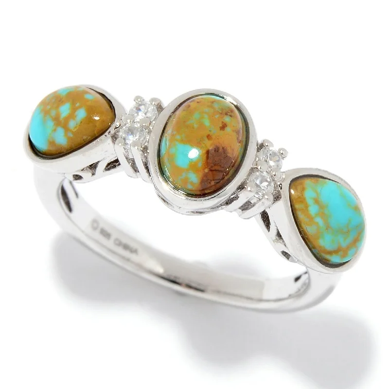 Twisted metal ring-925 Sterling Silver Tyrone Turquoise and White Natural Zircon Ring