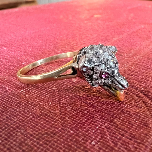 Helix coil ring-Antique Diamond & Enamel Fox Ring