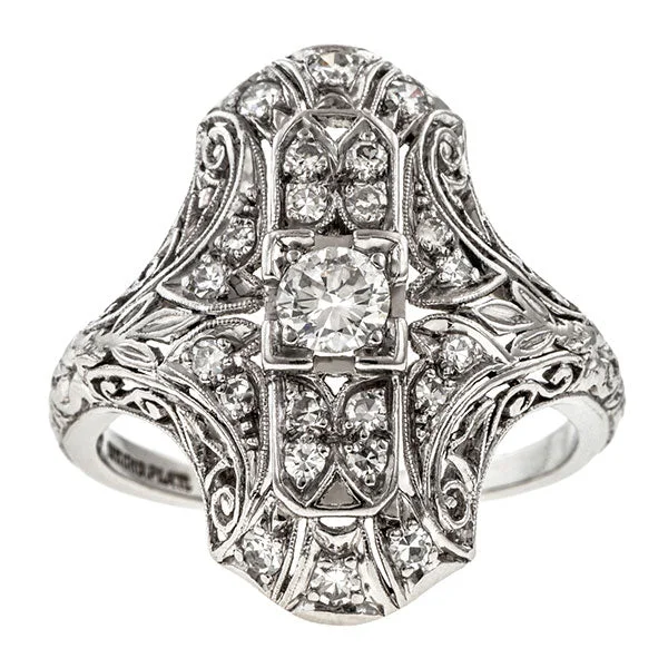 Rose flower ring-Art Deco Dinner Ring, Old European 0.20ct.