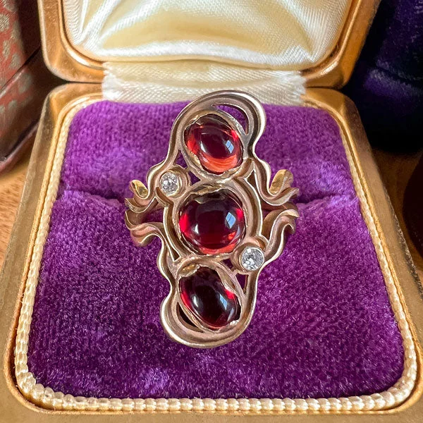 Minoan band ring-Arts & Crafts Garnet & Diamond Ring