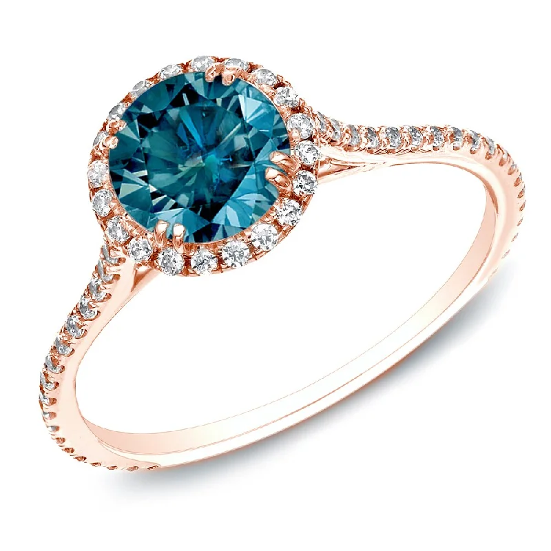 Tusk spike ring-Auriya 1 1/2ctw Halo Blue Diamond Engagement Ring 14k Rose Gold (H-I, SI1-SI2)