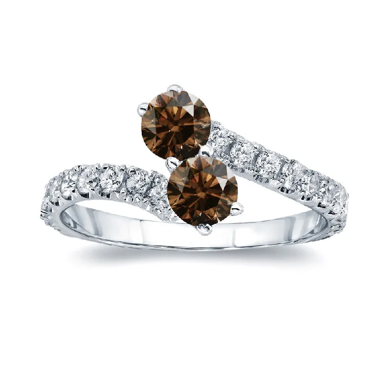 Folk weave ring-Auriya 1 1/2ctw Round 2-Stone Brown Diamond Engagement Ring 14K Gold (H-I, I1-I2)