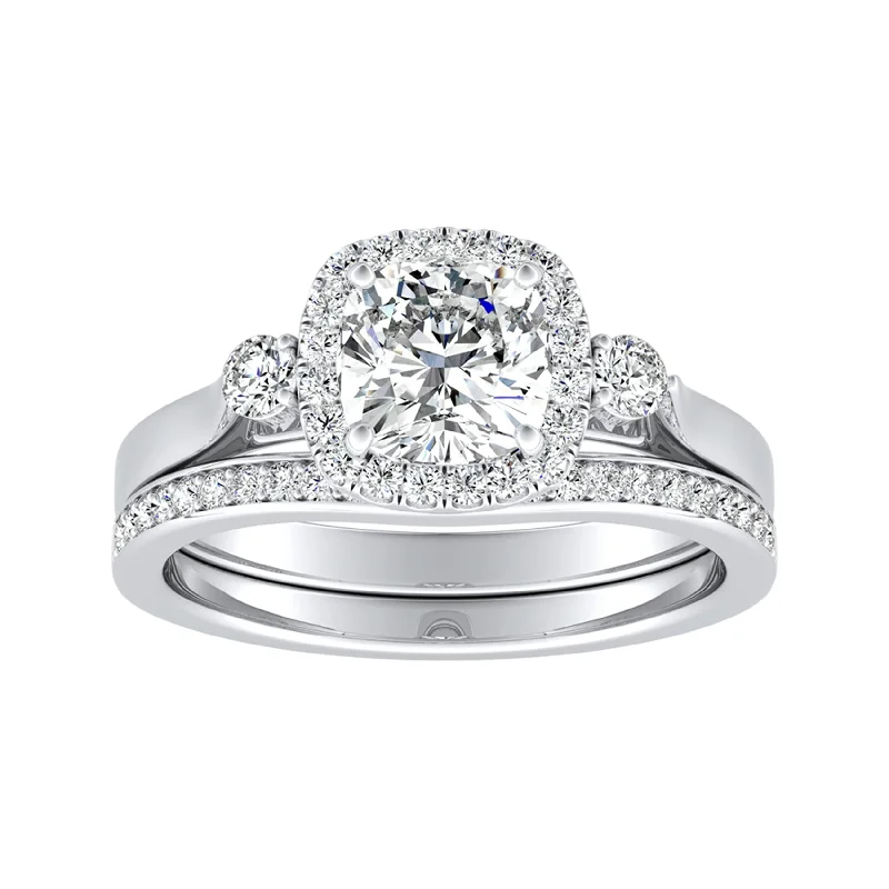 Pocked edge ring-Auriya 1/2ct Cushion-cut Moissanite and Diamond Engagement Ring Set 14k Gold 2/5ct TDW