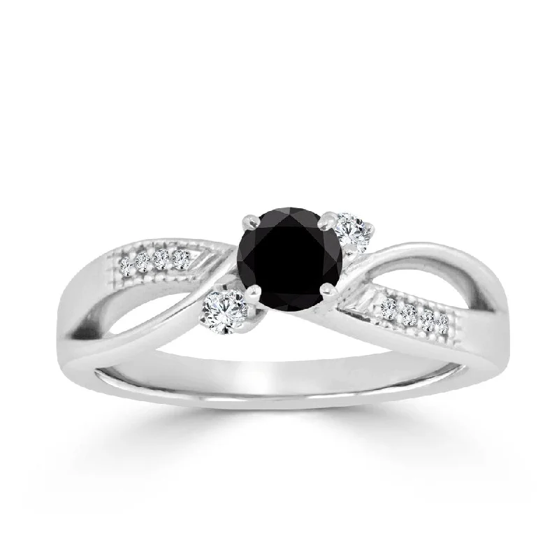 Shimmer spark ring-Auriya 1/2ct TDW Round Black Diamond Engagement Ring 14k Gold