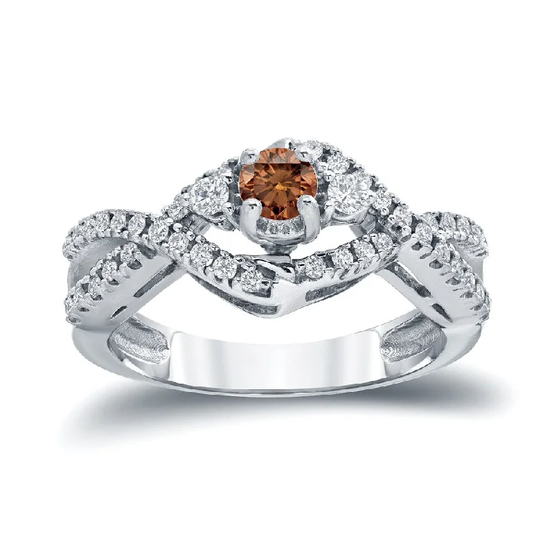 Frayed edge ring-Auriya 1/2ctw 3-Stone Infinity Brown Diamond Engagement Ring 14k Gold (H-I, I1-I2)