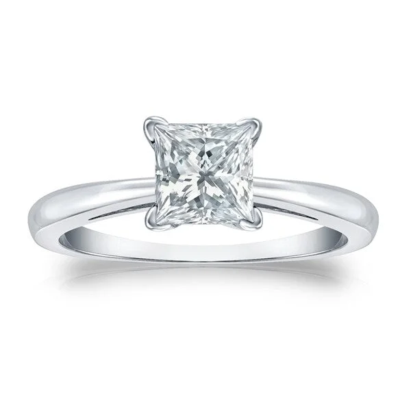 Pine husk ring-Auriya 1 3/4ctw Princess-Cut Solitaire Diamond Engagement Ring 18k Gold GIA Certified