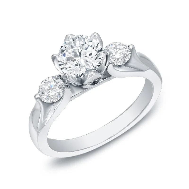 Eighteen-stone ring-Auriya 1 3/4ctw Tulip Inspired 3 Stone Diamond Engagement Ring 14k Gold Certified (H-I, SI1-SI2)