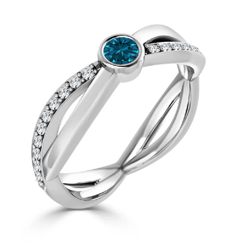 Polished finish ring-Auriya 1/3ctw Round Bezel Set Split Blue Diamond Engagement Ring 10K Gold