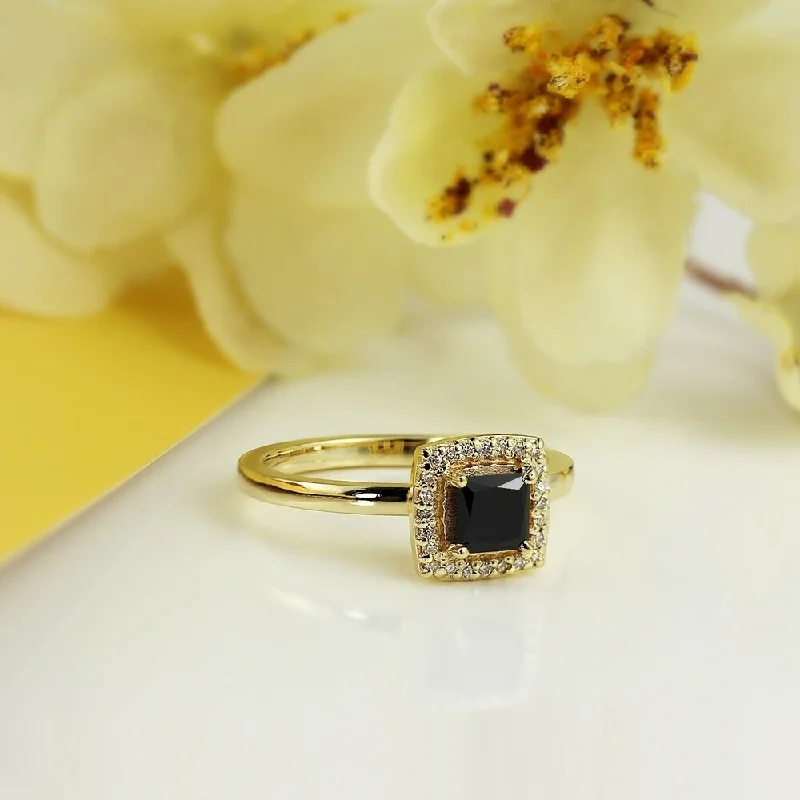 Sea moss ring-Auriya 10k Gold 1/3ctw Princess-cut Black Diamond Engagement Ring