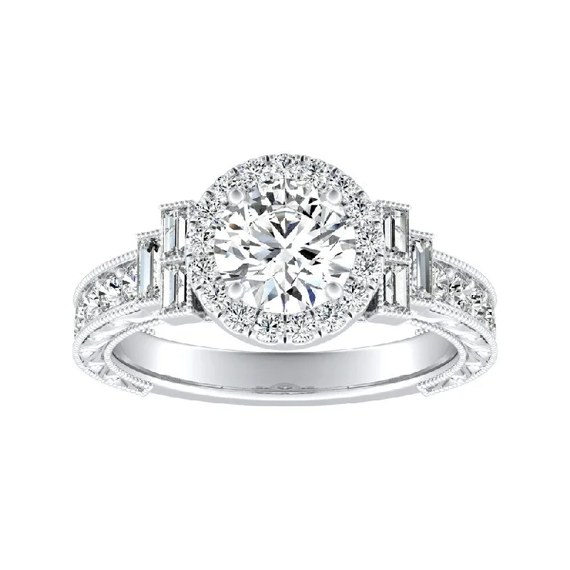 Fin tip ring-Auriya 14K Deco Vintage 1ct Moissanite Engagement Ring with 9/10ctw Halo Diamond