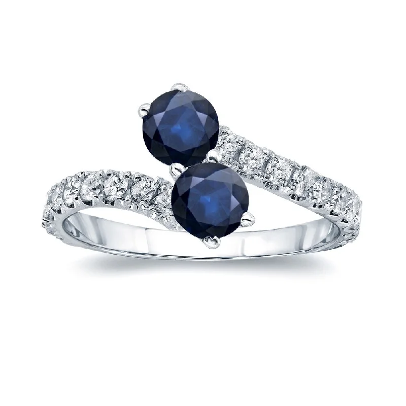 Creek pebble ring-Auriya 14k Gold 1 1/2ct Blue Sapphire and 1/2ctw 2-stone Diamond Engagement Ring