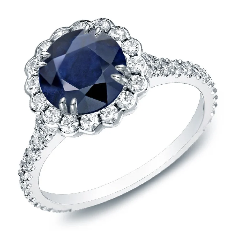 Lily cluster ring-Auriya 14k Gold 1 1/2ct Blue Sapphire and 4/5ctw Halo Diamond Engagement Ring (H-I, SI1-SI2)