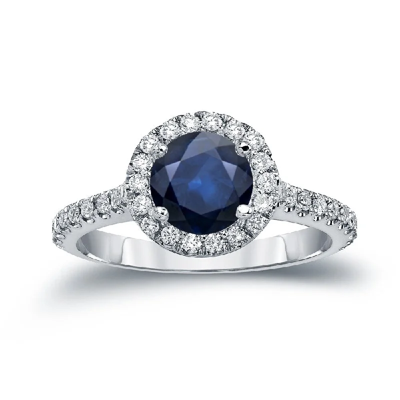 Minoan band ring-Auriya 14k Gold 1 1/2ct Blue Sapphire and Diamond Halo Engagement Ring 2/5ctw (H-I, SI1-SI2)