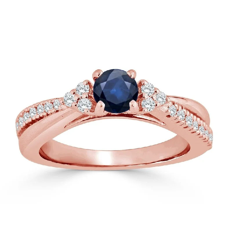 Fog bead ring-Auriya 14K Gold 1/2ct Blue Sapphire and 1/3ctw Diamond Engagement Ring