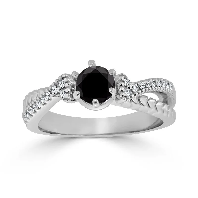 Crest ridge ring-Auriya 14k Gold 1/2ctw Modern Black Diamond Engagement Ring (H-I, I1-I2)