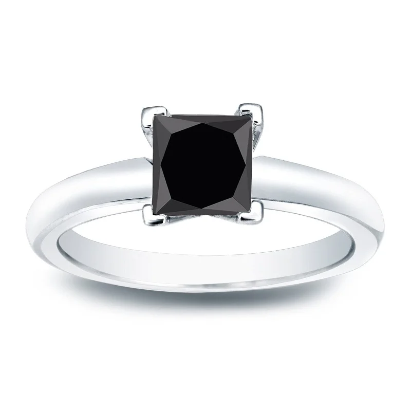 Flex clasp ring-Auriya 14k Gold 1/2ctw Princess-cut Solitaire Black Diamond Engagement Ring