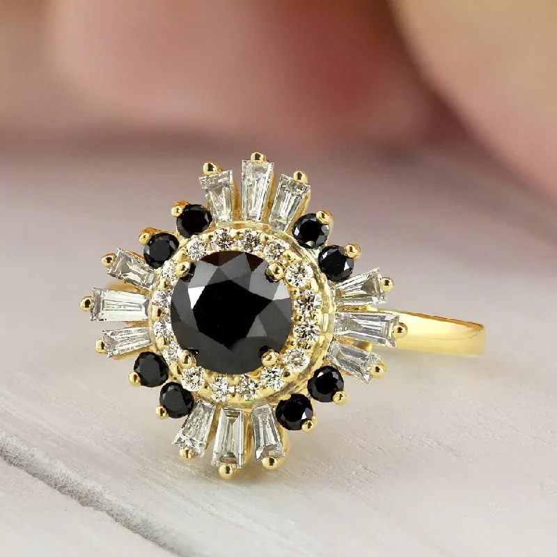 Granite grit ring-Auriya 14k Gold 2 1/6ctw Ballerina Halo Black Diamond Engagement Ring (G-H, VS2-SI1)